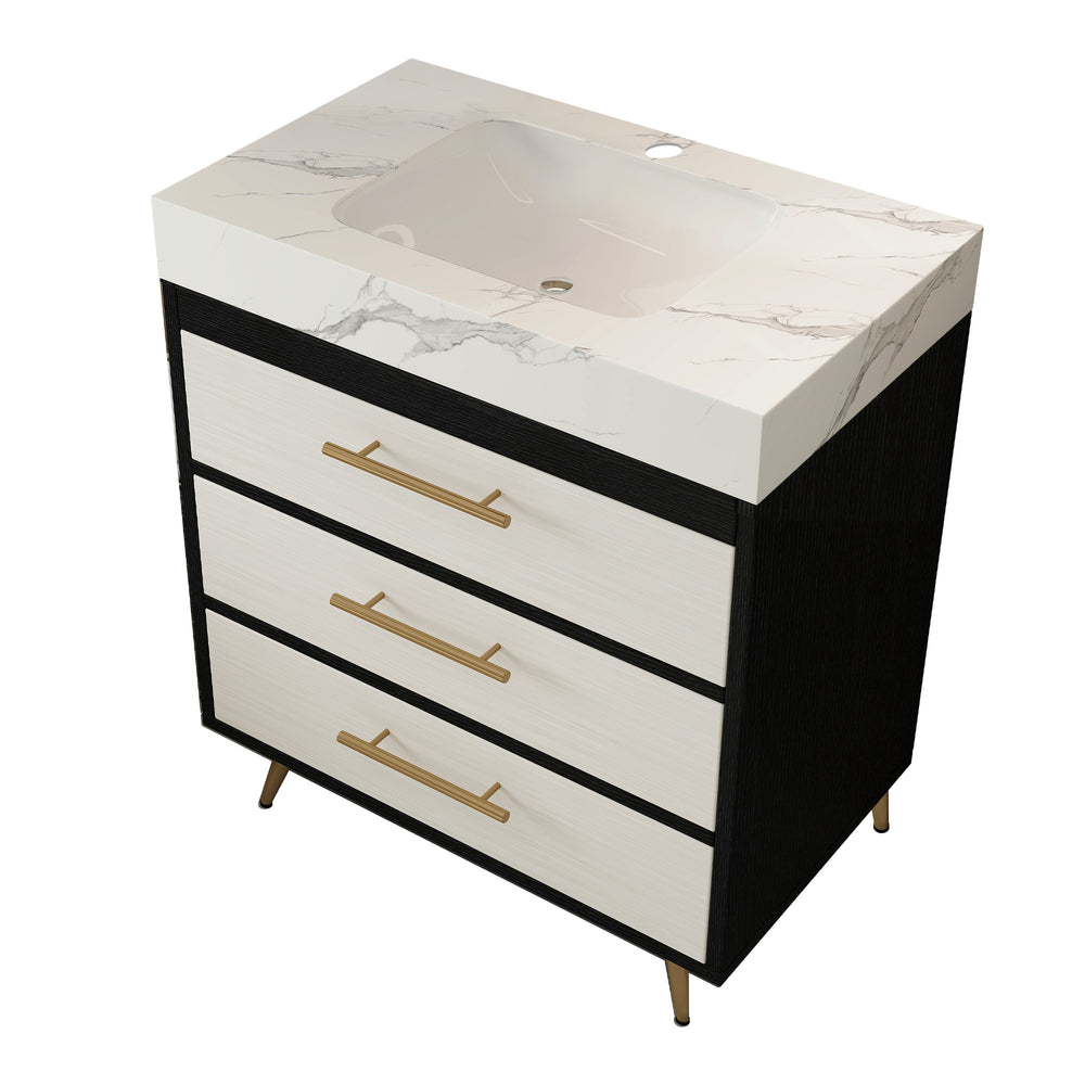 English Elm Modern Freestanding Bathroom Vanity with Sintered Stone Top and Gold Steel Legs W3136S00049