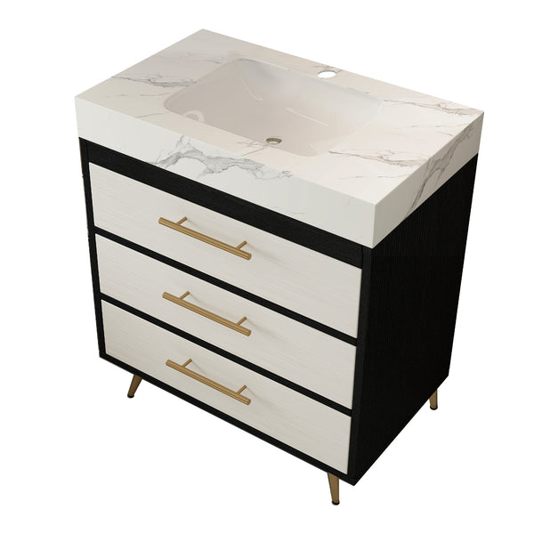 English Elm Modern Freestanding Bathroom Vanity with Sintered Stone Top and Gold Steel Legs W3136S00049