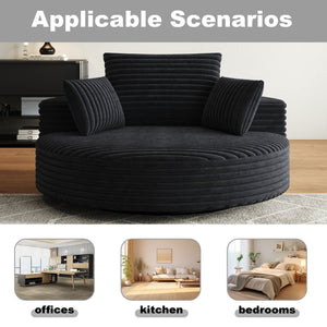 English Elm 55''l 55'l Faux Rabbit Fur Corduroy Swivel Lounge Chair Cloud Foam Seat for Bedroom Black W834S00448
