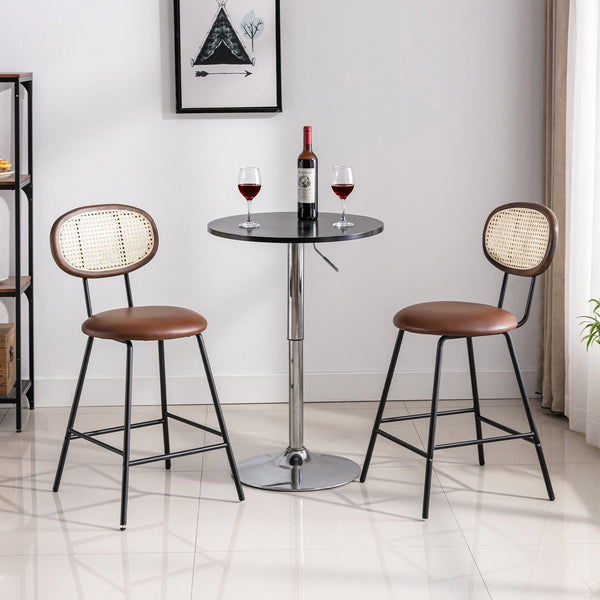 English Elm Counter Stools Set Of 4 - Stylish Metal Bar Stools With Faux Leather & Rattan Back, Perfect For Home T3623P368391