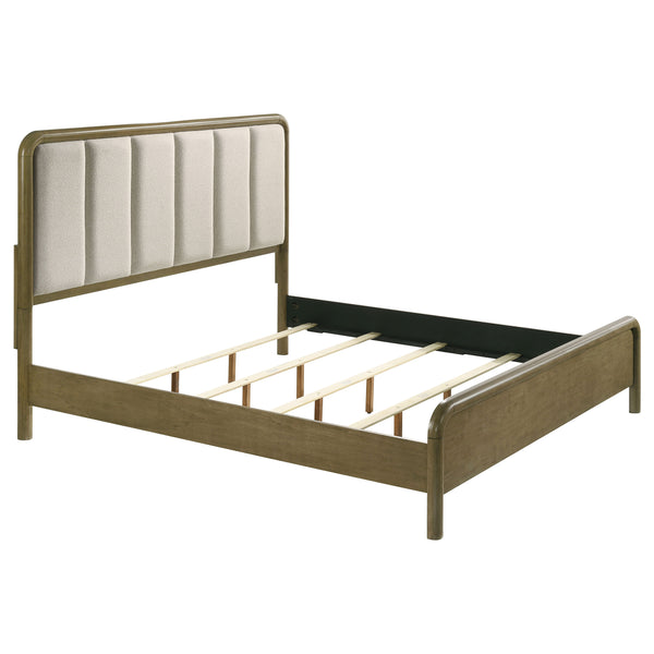 English Elm Bernardo Eastern King Panel Bed with Boucle Headboard in Warm Nutmeg Finish B062S01776