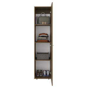English Elm Deftones Tall Narrow Wenge Cabinet Four Shelves Slim Floor to Ceiling Bedroom Storage B128P485411