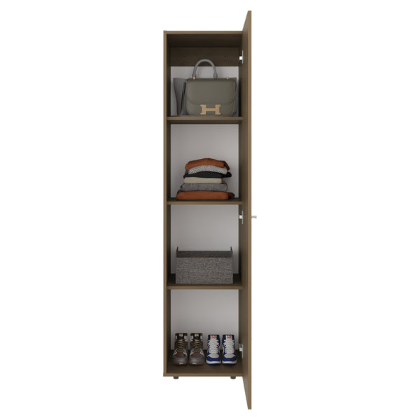English Elm Deftones Tall Narrow Wenge Cabinet Four Shelves Slim Floor to Ceiling Bedroom Storage B128P485411