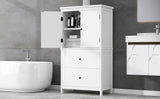 English Elm Bathroom Storage Cabinet, Cabinet With Two Doors and Drawers, Adjustable Shelf, Mdf Board, White