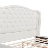 English Elm Fontana Wingback Upholstered Platform Bed Frame, Queen, Antique White Polyester