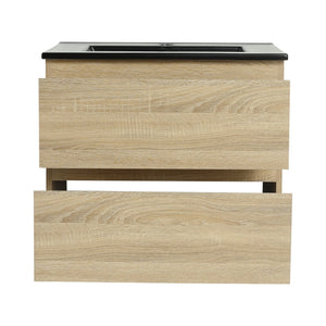 English Elm 24" Wall-Mounted Bathroom Vanity With Black Sink, 2 Soft-Close Drawers - Ideal For Compact Spaces! W999S00192