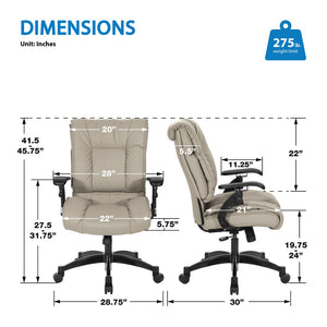 OSP Home Furnishings Leather Executive Conference Chair with Lumbar Support Pillow Top Seat and Ergonomic Arms Taupe 9333E-EC21