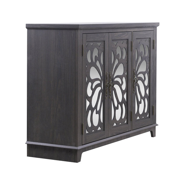 English Elm 49.33" Mirrored Lattice Buffet Cabinet with Adjustable Shelves Vintage Wood Grain Sideboard Dark Brown W2899P372741