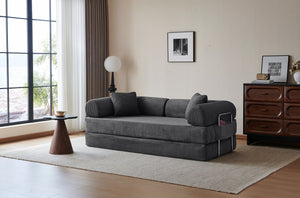 English Elm 78.8" Corduroy Modular Floor Sofa Convertible Sleeper Futon with Pillow Back Support Gray W5617P456004