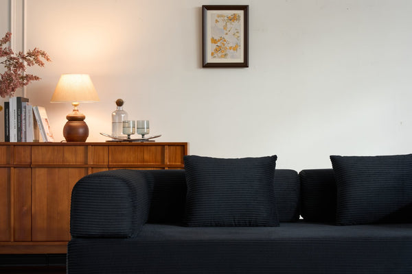 English Elm Convertible Sleeper Sofa Bed with Corduroy Upholstery, 4‑in‑1 Folding Couch Mattress, Space‑Saving Lounge Black W3434P346241