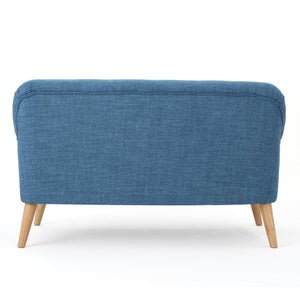 English Elm Christopher Knight Home® - Love mid-century two-seater loveseat with button-tufting, rolled arms, plush fabric and tapered legs Blue N771P202672E