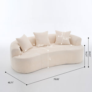 English Elm Crescent-shaped Cloud Sofa Three Seat Low Profile Chenille Living Room Curved Couch White W2012P375723