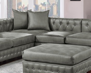 English Elm Slate Grey Breathable Leatherette 4-Piece Sectional Set With Reversible Loveseats & Tufted Ottoman B011S01330-GIGA