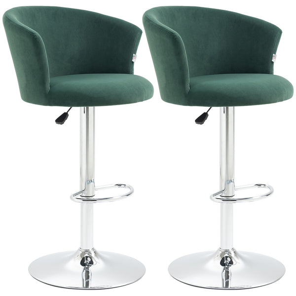 English Elm Homcom Adjustable Velvet Bar Stools Set Of 2, Swivel Counter Height Stools For Dining Comfort In Dark Green W2225P217147