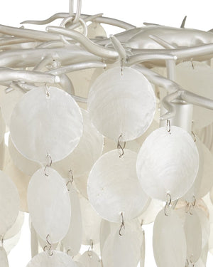 Currey & Company Lusso Chandelier - Elegant Hand-cut Capiz Shells, Adjustable Height, Stunning Wrought Iron Design Silver Capiz Shell ,Wrought Iron 9000-1322-currey-company