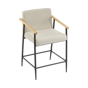 English Elm Christopher Knight Home® - Counter Stool Mid-Century Modern Set of 2 with Metal Frame, Soft Cushions & Solid Wood Armrests Beige,Espresso N771P247153M