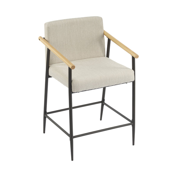 English Elm Christopher Knight Home® - Counter Stool Mid-Century Modern Set of 2 with Metal Frame, Soft Cushions & Solid Wood Armrests Beige,Espresso N771P247153M