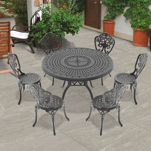 English Elm 7-Piece All-Weather Cast Aluminum Dining Set With Round Table & 6 Chairs - Stylish & Durable Outdoor Furniture W1710S00228
