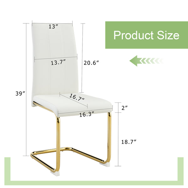 English Elm Tempered Glass Rectangular Dining Set Seats 8 with Glam Metal Legs Pu Leather Chairs Gold,White W3875S00055