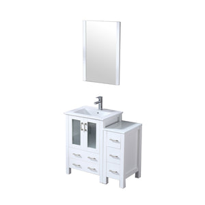 English Elm White Bath Vanity 36 in with Side Cabinet, Scratch‑Resistant Ceramic Top, Chrome Faucet, 22" Mirror B2731S01360