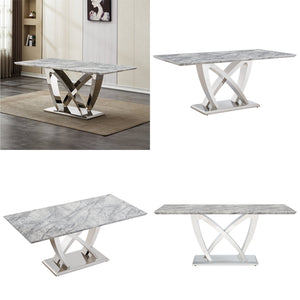 English Elm Marble Dining Table For 6 - Modern 74.8" Rectangle Faux Marble Top With Chrome Base, Easy Care W3456S00051