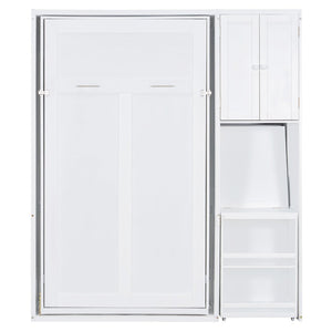 English Elm Twin Size Rotating Murphy Bed With Desk, Bookshelf & Storage – Smart Space-Saving Solution In White N820S00066K-GIGA