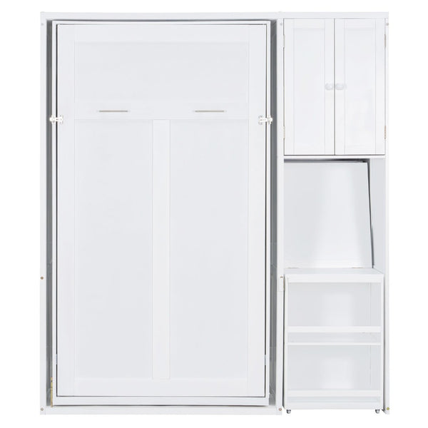 English Elm Twin Size Rotating Murphy Bed With Desk, Bookshelf & Storage – Smart Space-Saving Solution In White N820S00066K-GIGA