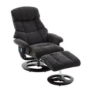 English Elm 010-Recliner Modern Dark Grey Chenille Swivel Lounge with Ottoman, Heated Seat, 5-Point Vibe Massage, 140° Recline, 250lb Capacity W2636P358627
