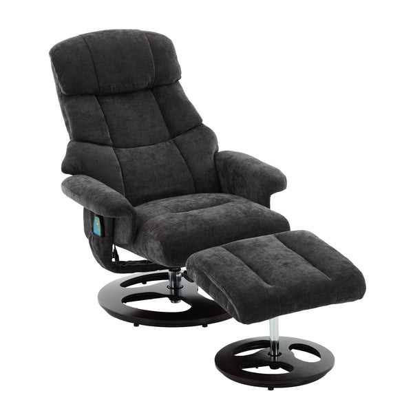 English Elm 010-Recliner Modern Dark Grey Chenille Swivel Lounge with Ottoman, Heated Seat, 5-Point Vibe Massage, 140° Recline, 250lb Capacity W2636P358627
