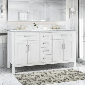 Christopher Knight Home® - Noble House - - 61'' Bathroom Vanity With Marble Top & Double Ceramic Sinks, 4 Drawers, 4 Doors, White