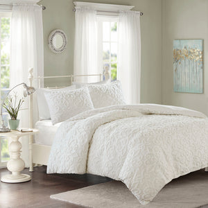 Madison Park Sabrina Shabby Chic 3 Piece Tufted Cotton Chenille Duvet Cover Set MP12-6104 Off-White