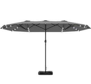 English Elm Double-sided Patio Umbrella with 36 Solar Led Lights Steel Frame Vented Canopy T3971P426130