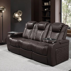 English Elm 86.6"power Recliner Set Genuine Nappa Leather Home Theater Rgb Lighting Usb Charging Coffee W3819S00101