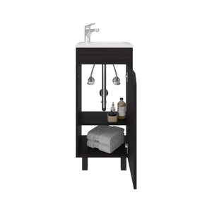English Elm Bethel Narrow 15.7" One-Door Freestanding Vanity Cabinet with Resin Sink, Two Shelves, Black Compact Storage B200P335377