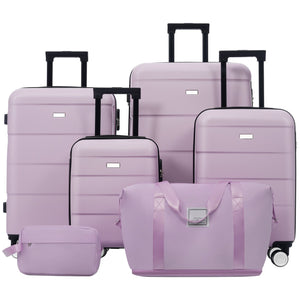 English Elm 6 Piece Hardshell Abs Travel Set with Spinner Wheels Combination Lock and Toiletry Bag Pink Purple N732P391314I