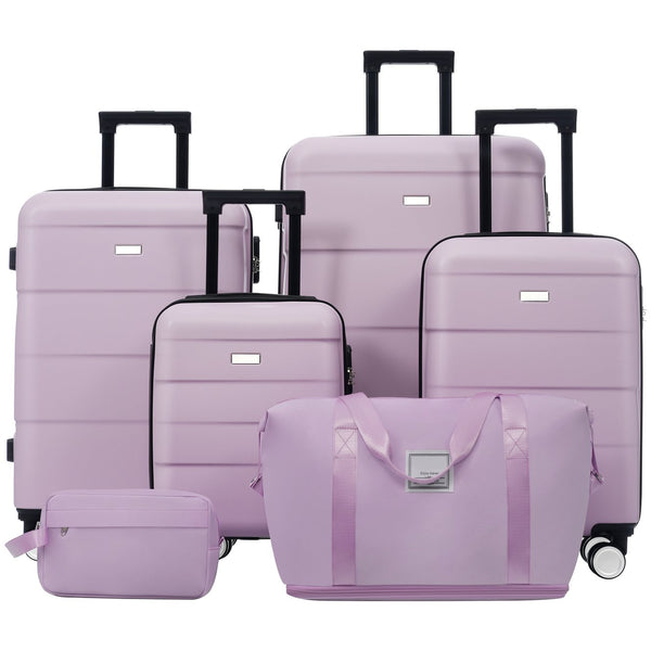 English Elm 6 Piece Hardshell Abs Travel Set with Spinner Wheels Combination Lock and Toiletry Bag Pink Purple N732P391314I