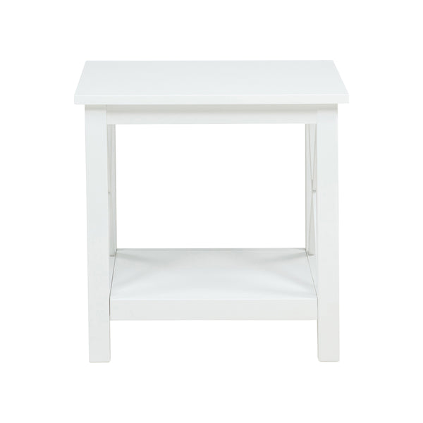 English Elm Square Pine Wood End Table with Open Shelf White Farmhouse Style for Living Rooms B016P473413