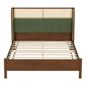 English Elm Queen Platform Bed Solid Wood Frame Velvet Headboard Modern Minimalist Bedroom N770PQ375070D