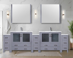 English Elm Dark Grey Double Bath Vanity 108" W With White Ceramic Top, Soft-Close Drawers & Ample Storage B2731S00619