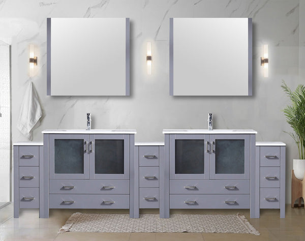 English Elm Dark Grey Double Bath Vanity 108" W With White Ceramic Top, Soft-Close Drawers & Ample Storage B2731S00619