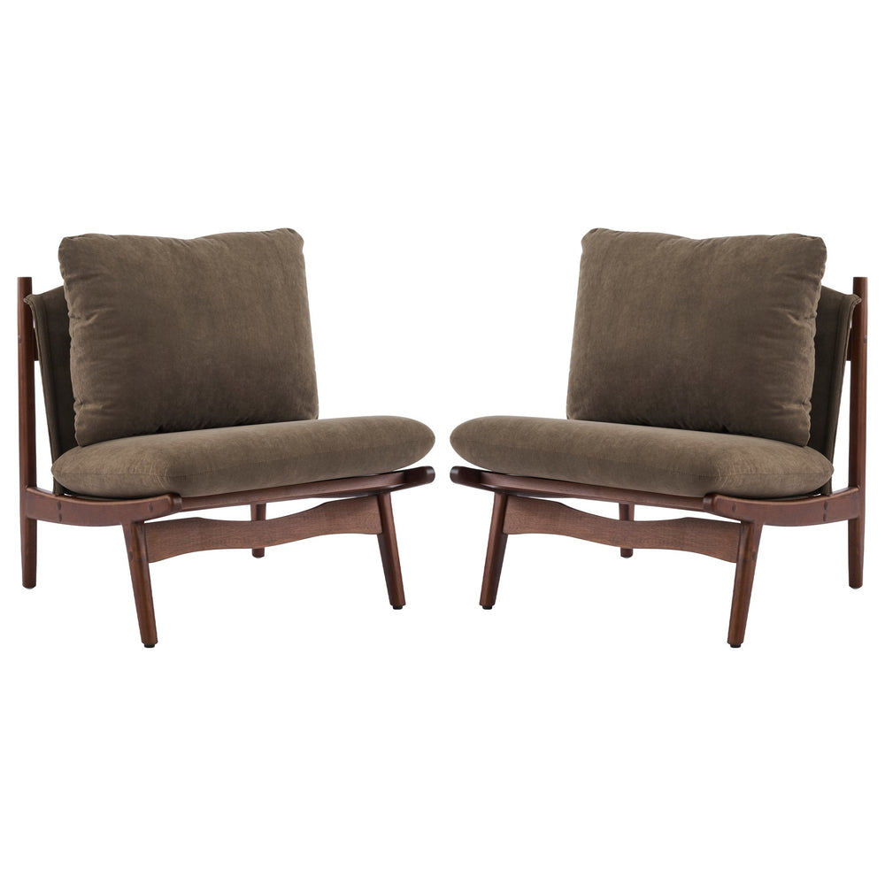 English Elm Vista Mid-century Accent Chairs Mocha Upholstered Natural Wood Frame Set of 2 N767P366304E
