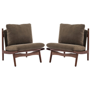 English Elm Vista Mid-century Accent Chairs Mocha Upholstered Natural Wood Frame Set of 2 N767P366304E