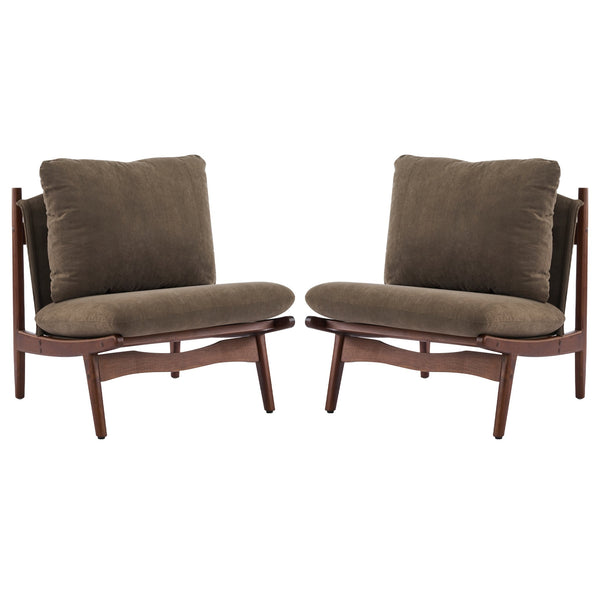 English Elm Vista Mid-century Accent Chairs Mocha Upholstered Natural Wood Frame Set of 2 N767P366304E