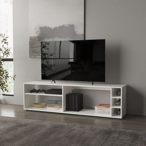 English Elm FM Parker TV Stand with Door and Open Shelves for Large TVs, Minimalist Storage and Modern Style White 69 L x 19 W x 4 H B128P269887
