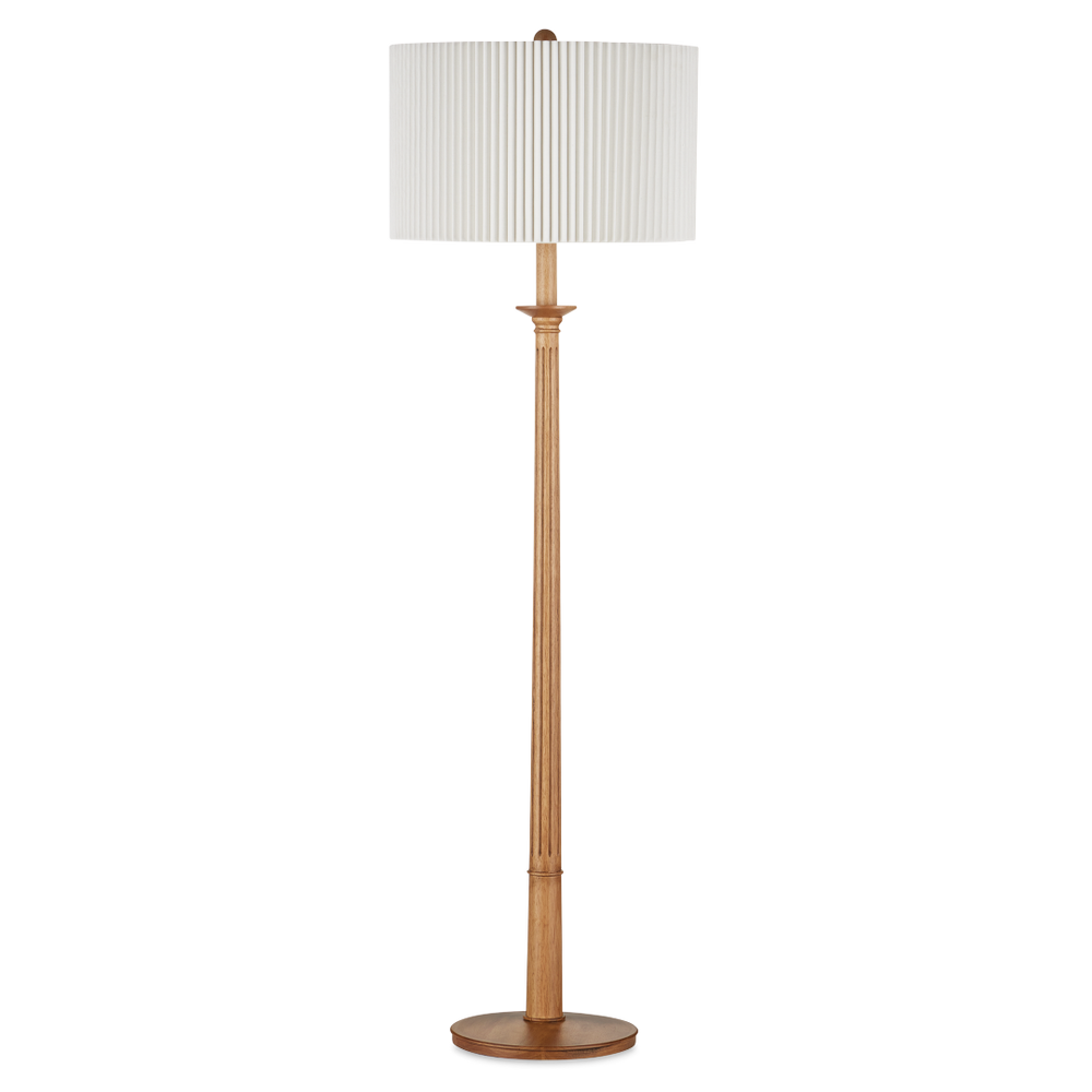 Mitford Classic Floor Lamp - Elegant Tan Wood Design with Knife-Pleated Bone Linen Shade, 66" Height