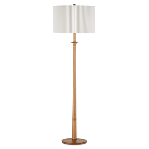 Mitford Classic Floor Lamp - Elegant Tan Wood Design with Knife-Pleated Bone Linen Shade, 66" Height