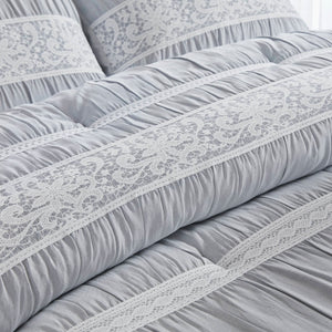 English Elm 7-piece King Jacquard Comforter Set Lace Detail Chambray Cottage Bedroom Ensemble Blue B035P482887