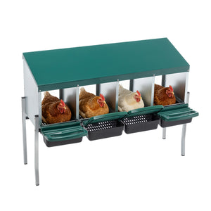 English Elm 4-hole Galvanized Steel Chicken Nesting Box with Roll Away Egg Tray and Rain Cover W1422P292941