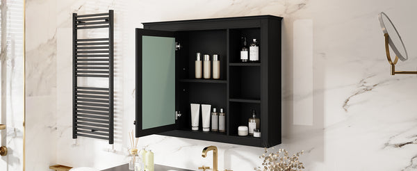 English Elm 35'' Modern Wall-Mounted Medicine Cabinet With Mirror, 6 Shelves & Towels Rod For Effortless Storage N710P236930B
