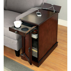 English Elm Modern USB Nightstand with Pull-Out Cup Holder, Hidden Cabinet Storage & Built-In Power Docking Station Cherry 28 L x 16 W x 28 H B011P191196